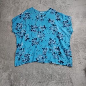 Transparente Pocket Top Blue Floral Pattern Made in Italy Linen 3 Lagenlook Boxy